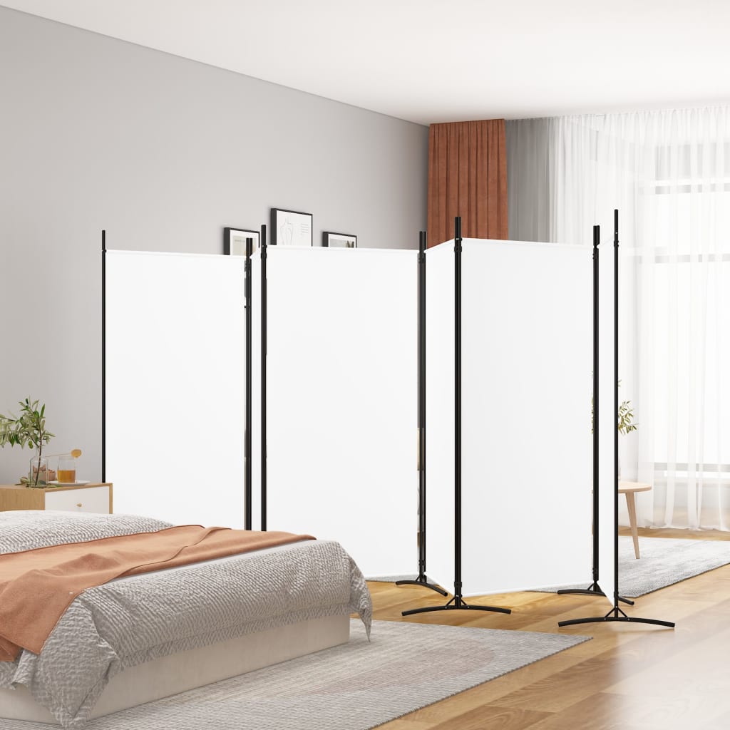 Romdeler med 6 paneler hvit 520x180 cm stoff