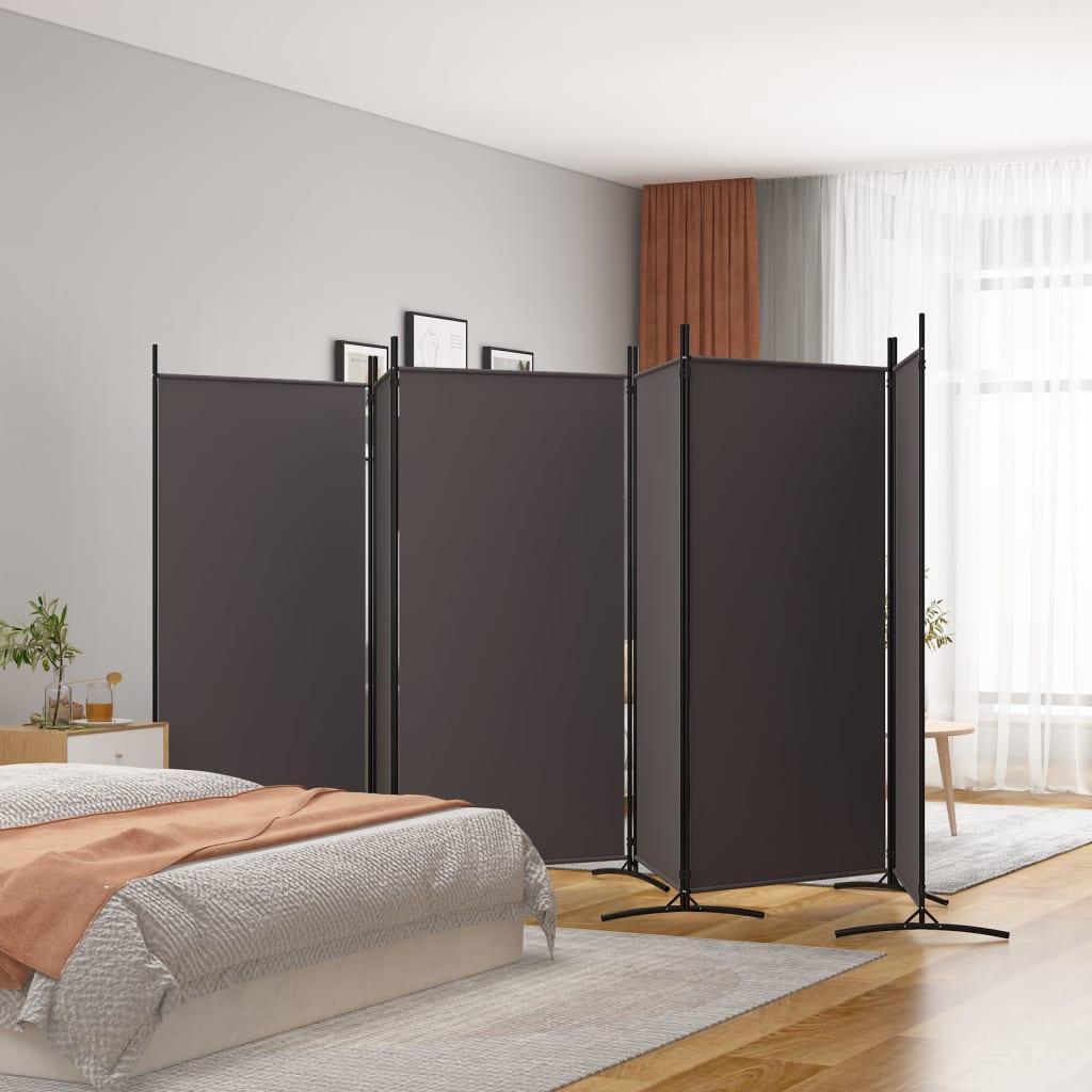 Romdeler med 6 paneler brun 520x180 cm stoff