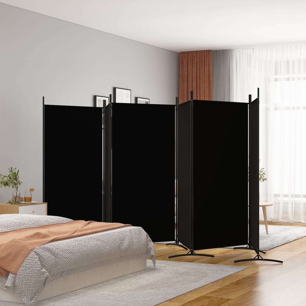 Romdeler med 6 paneler svart 520x180 cm stoff
