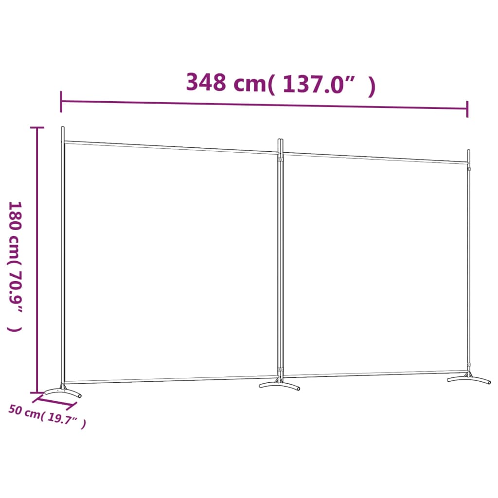 Romdeler med 2 paneler hvit 348x180 cm stoff