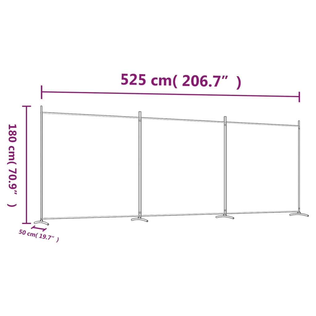 Romdeler 3 paneler hvit 525x180 cm stoff