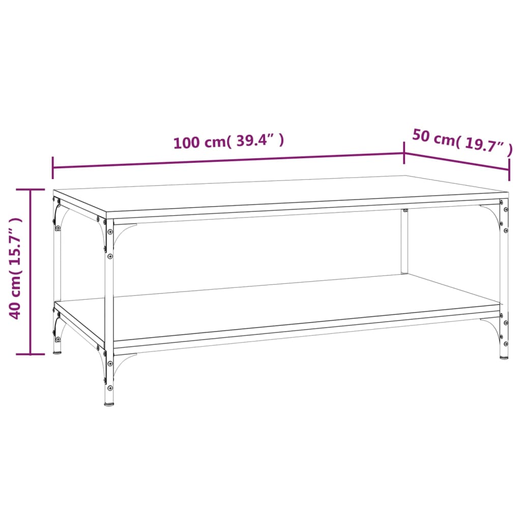 Salongbord røkt eik 100x50x40 cm konstruert tre