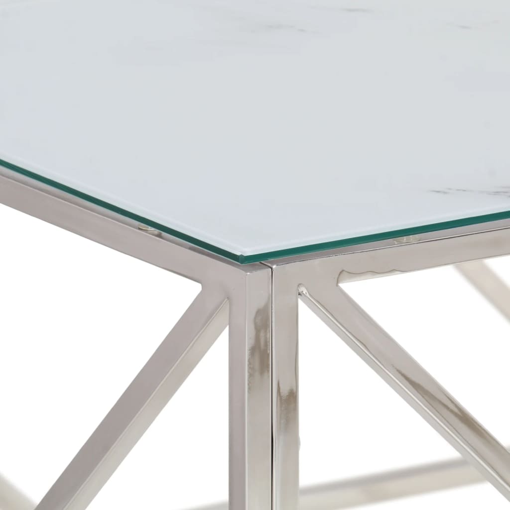 Salongbord sølv rustfritt stål og herdet glass