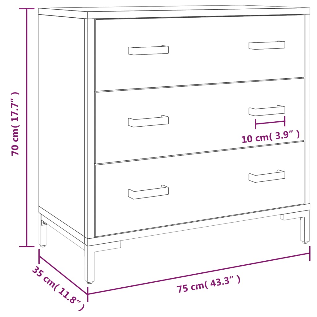 Kommode svart 75x35x70 cm heltre furu