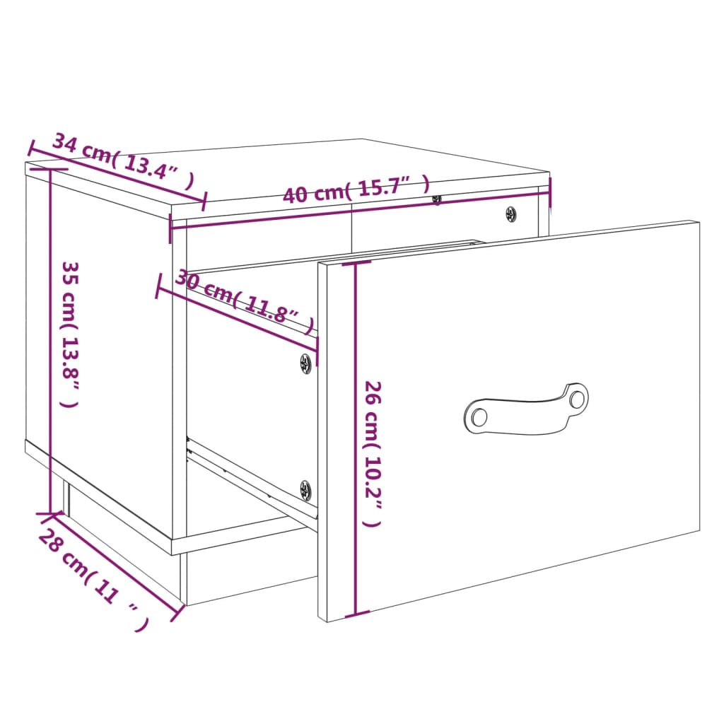 Nattbord 2 stk grå 40x34x35 heltre furu