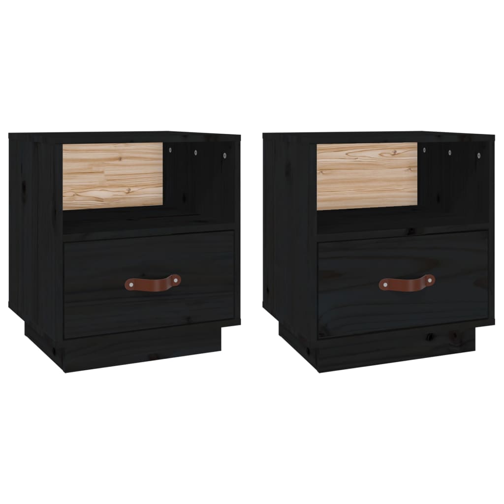 Nattbord 2 stk svart 40x34x45 cm heltre furu