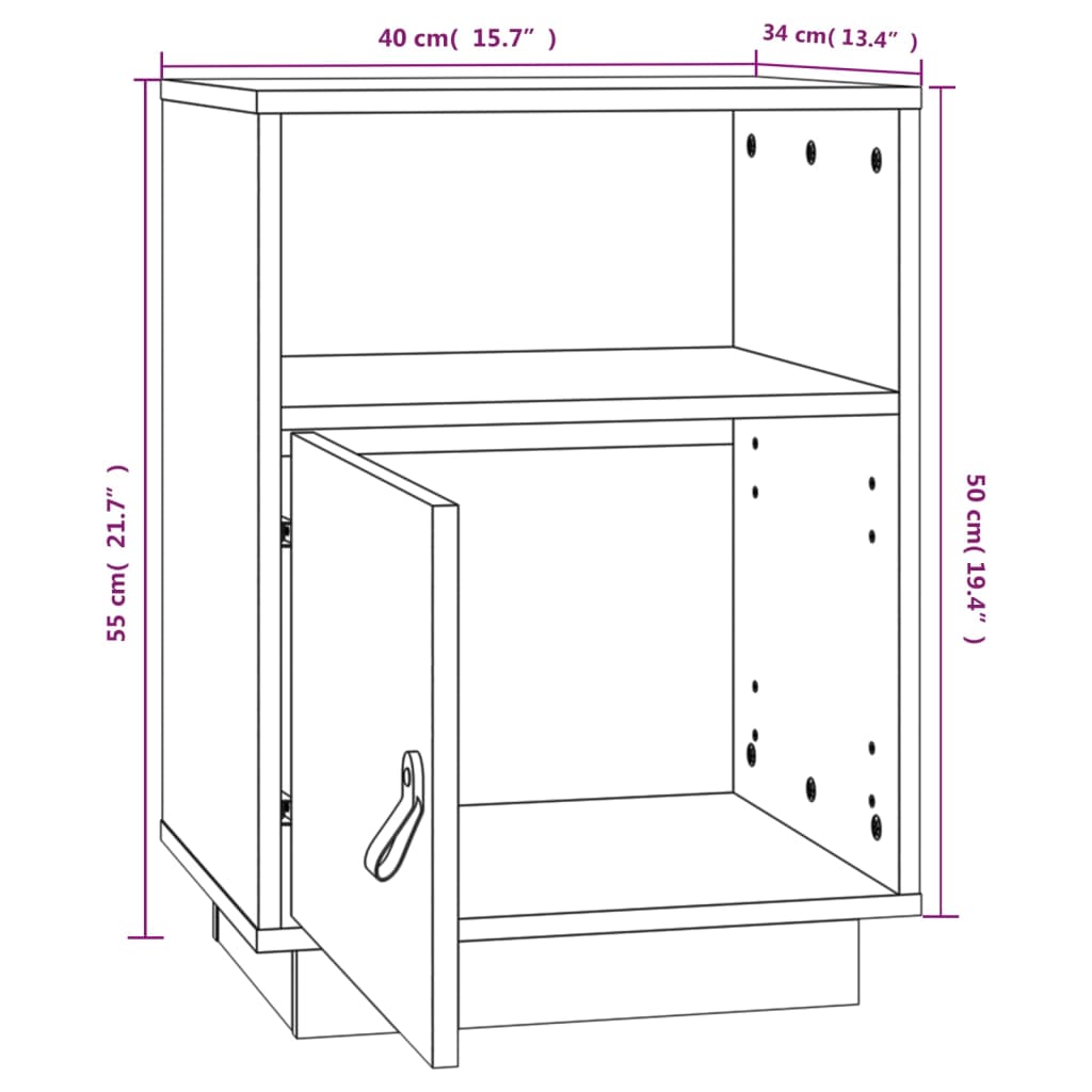 Nattbord 2 stk hvit 40x34x55 cm heltre furu