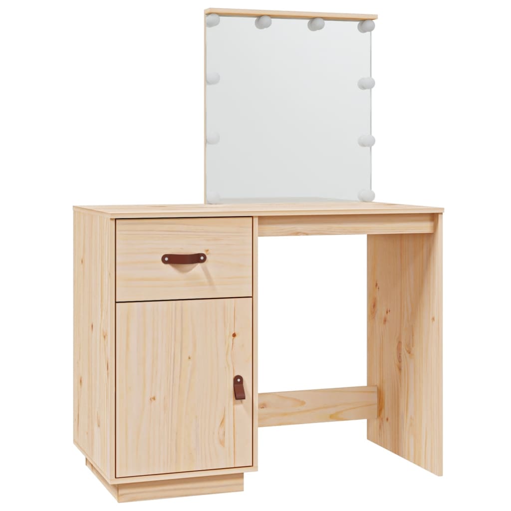 Sminkebord med LED 95x50x133,5 cm heltre furu