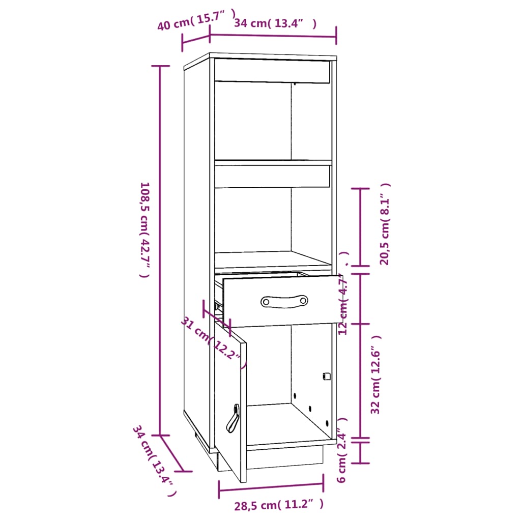 Highboard 34x40x108,5 cm heltre furu