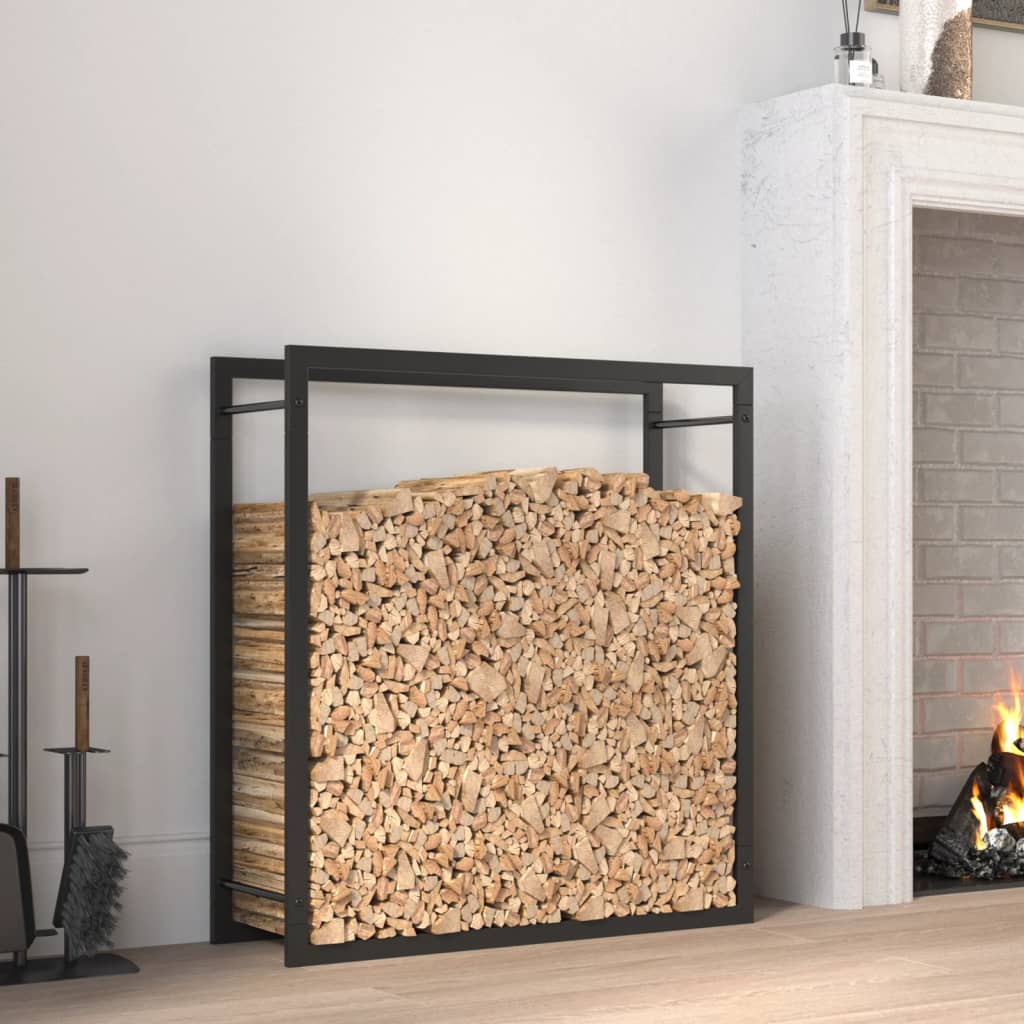 Vedstativ matt svart 80x28x86 cm stål