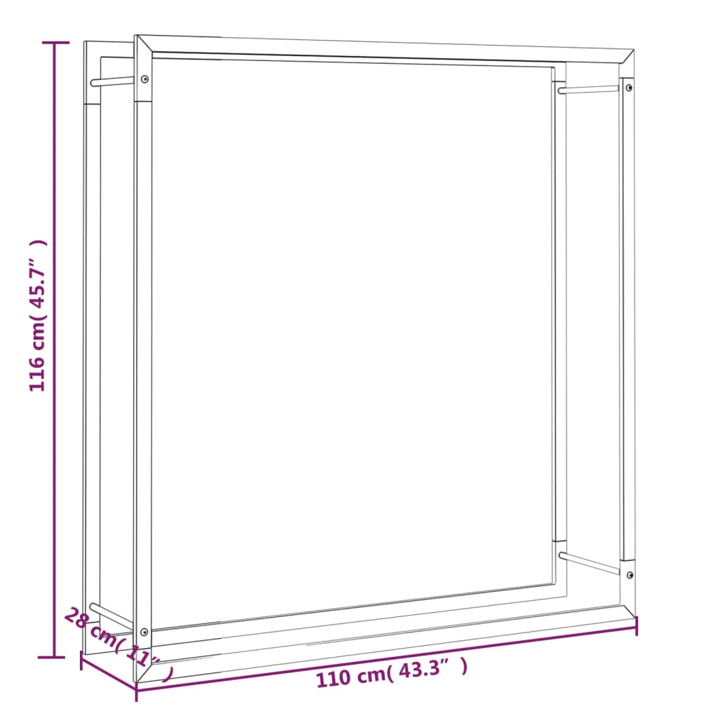 Vedstativ matt svart 110x28x116 cm stål