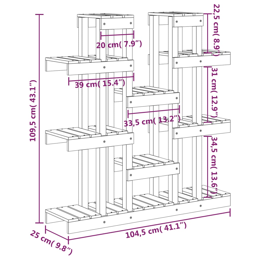 Plantestativ svart 104,5x25x109,5 cm heltre furu vidaXL