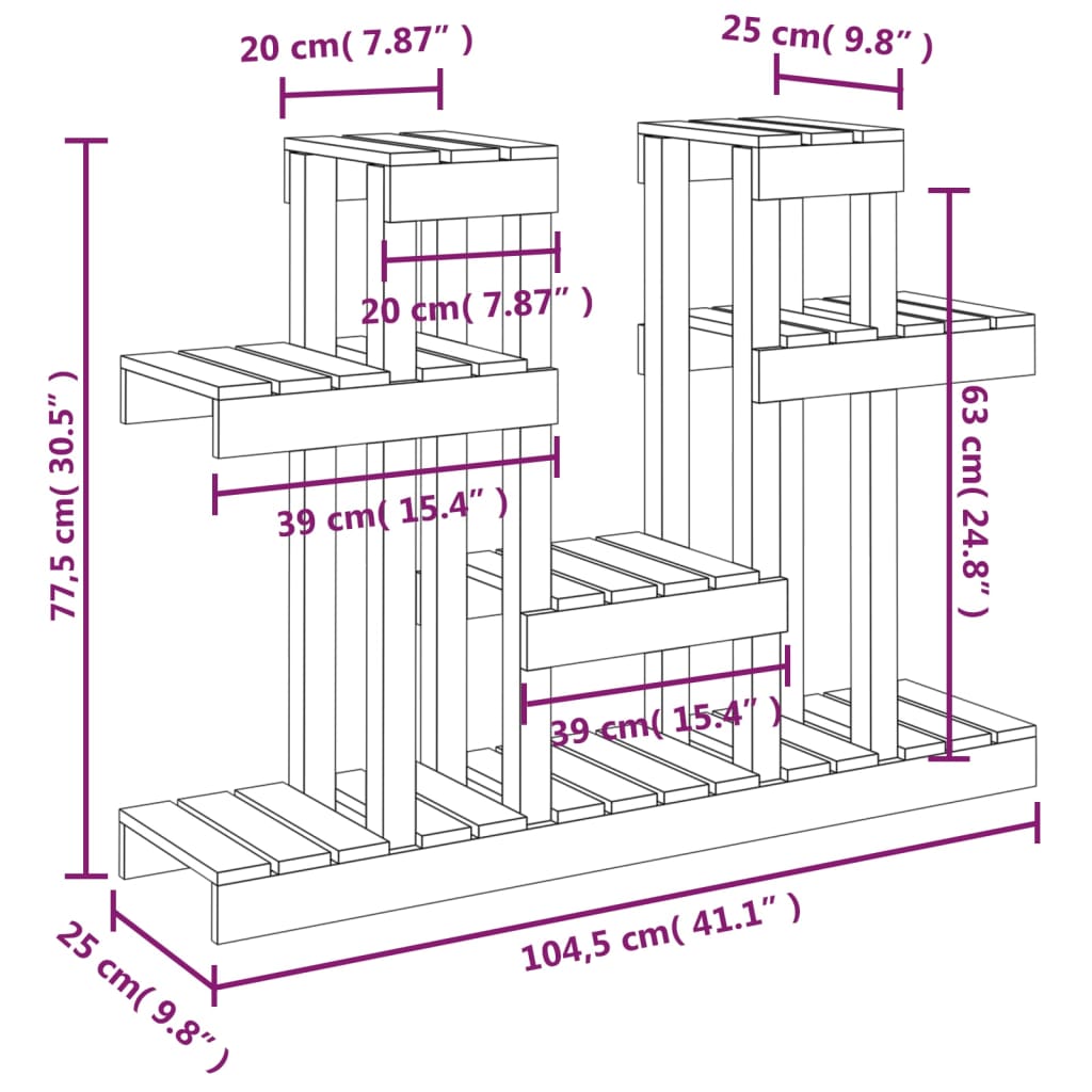 Plantestativ 104,5x25x77,5 cm heltre furu