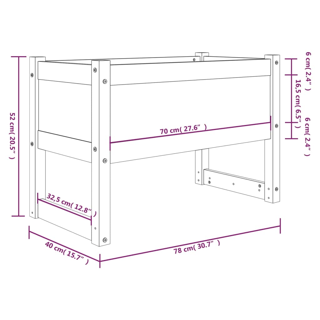Plantekasse hvit 78x40x52 cm heltre furu