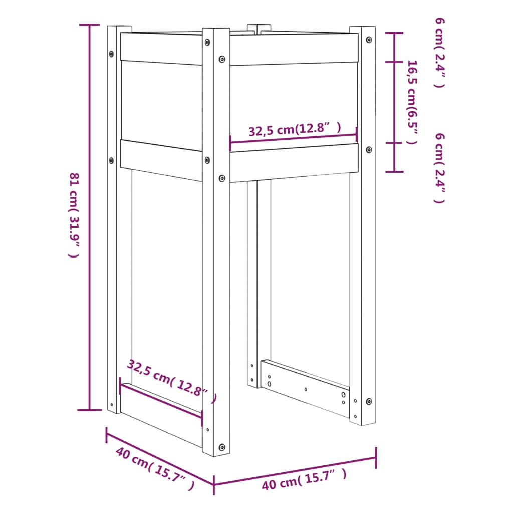 Plantekasse grå 40x40x81 cm heltre furu
