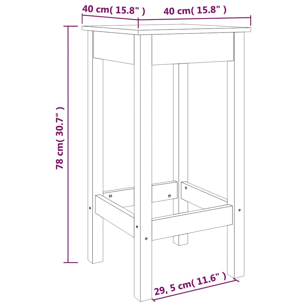 Barstoler 2 stk 40x40x78 cm heltre furu