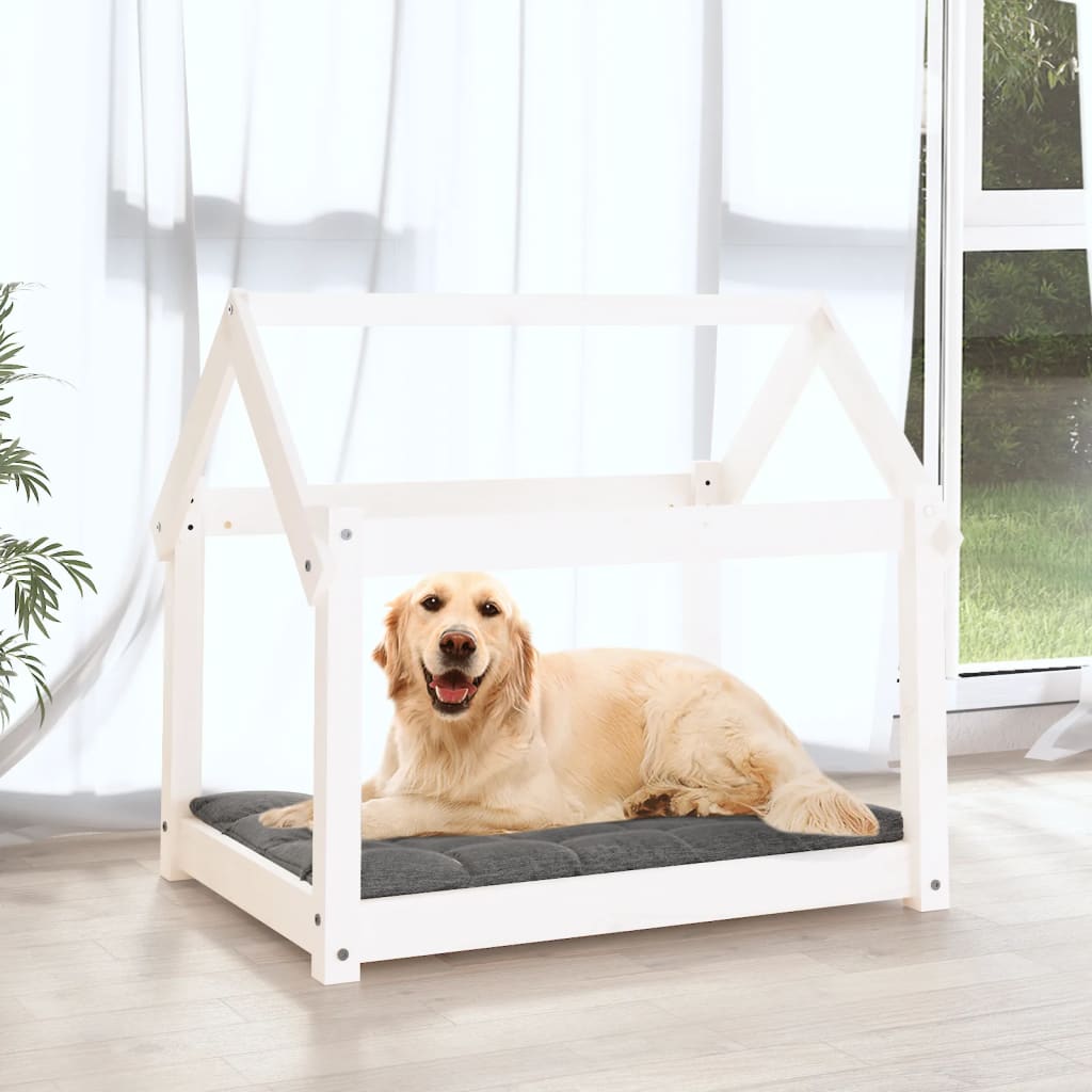 Hundeseng hvit 81x60x70 cm heltre furu