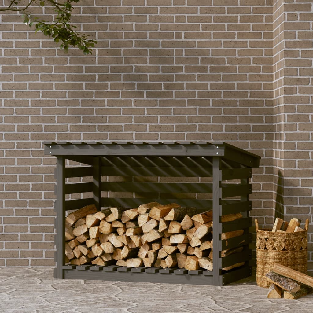 Vedstativ grå 108x73x79 cm heltre furu