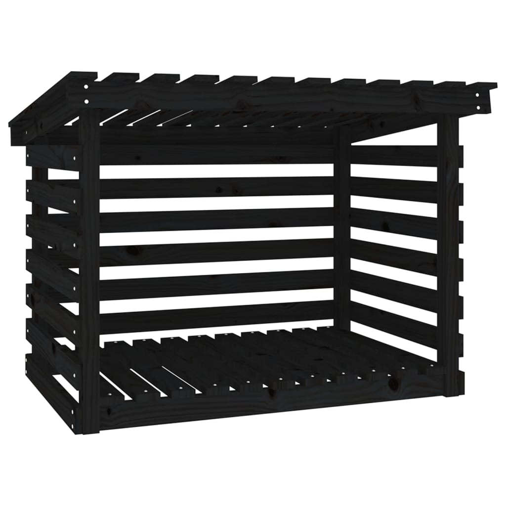 Vedstativ svart 108x73x79 cm heltre furu