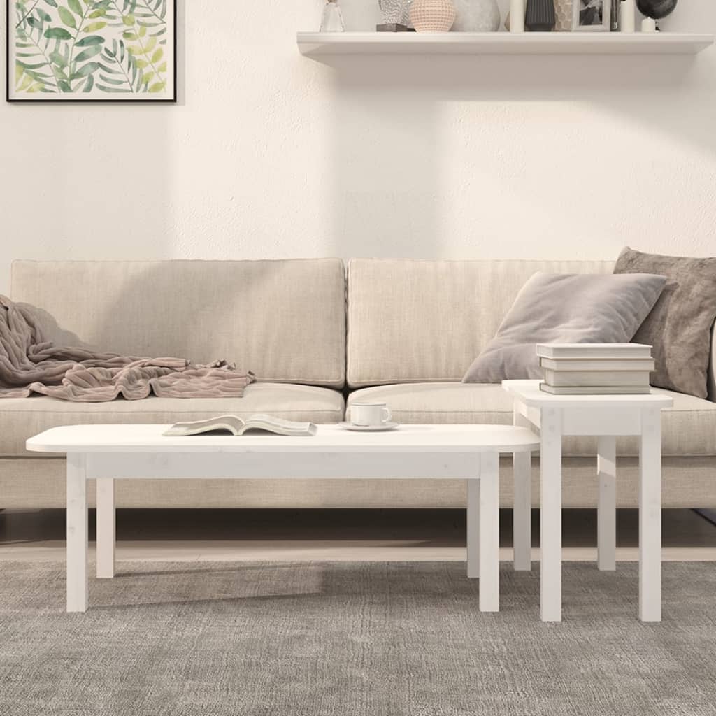 Salongbord 2 stk hvit heltre furu