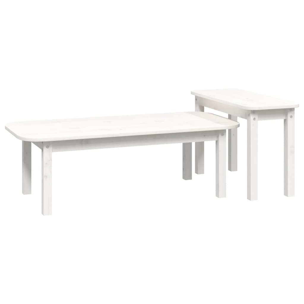 Salongbord 2 stk hvit heltre furu