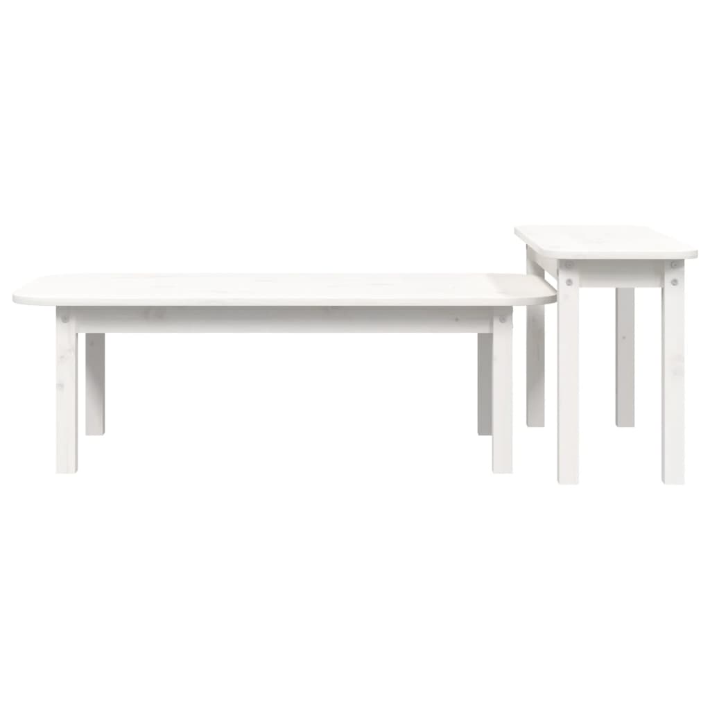 Salongbord 2 stk hvit heltre furu