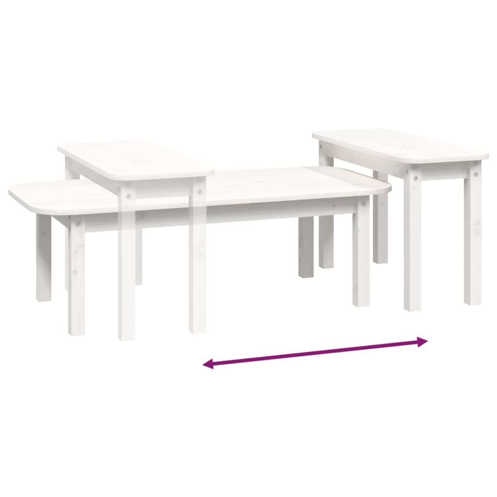 Salongbord 2 stk hvit heltre furu