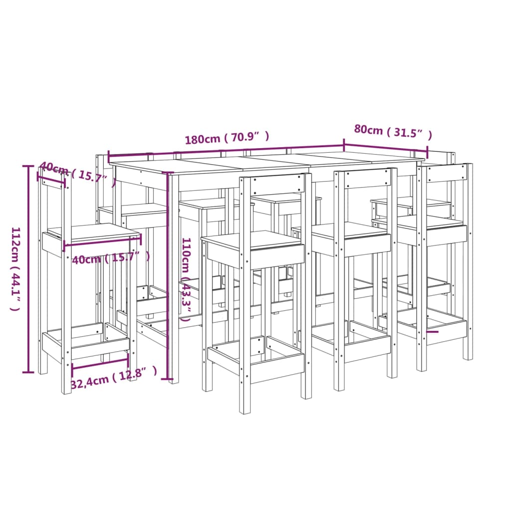 Barsett 9 deler heltre furu vidaXL