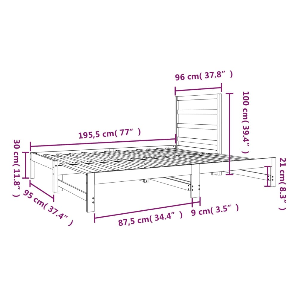 Uttrekkbar dagseng 2x(90x190) cm heltre furu