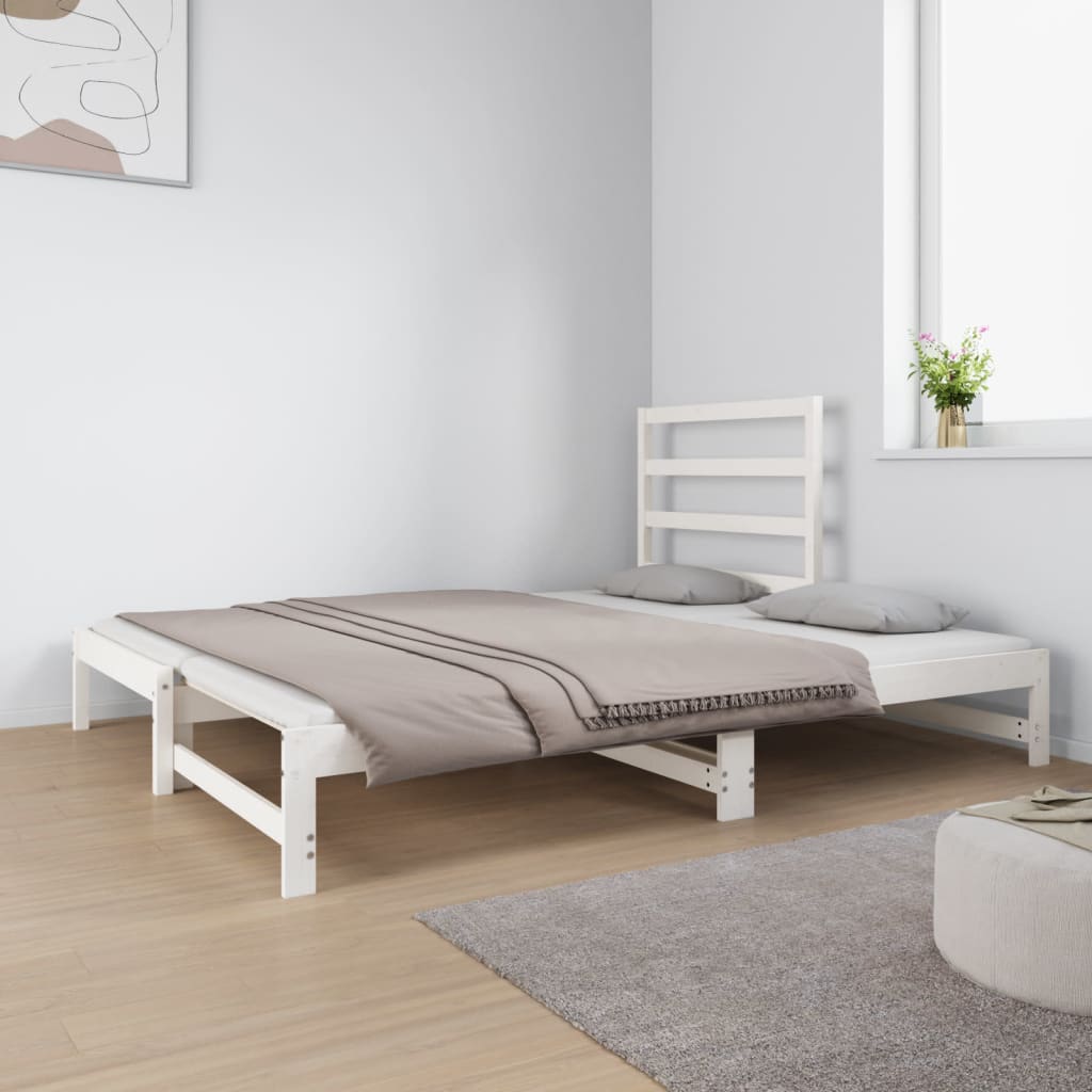 Uttrekkbar dagseng hvit 2x(90x190) cm heltre furu