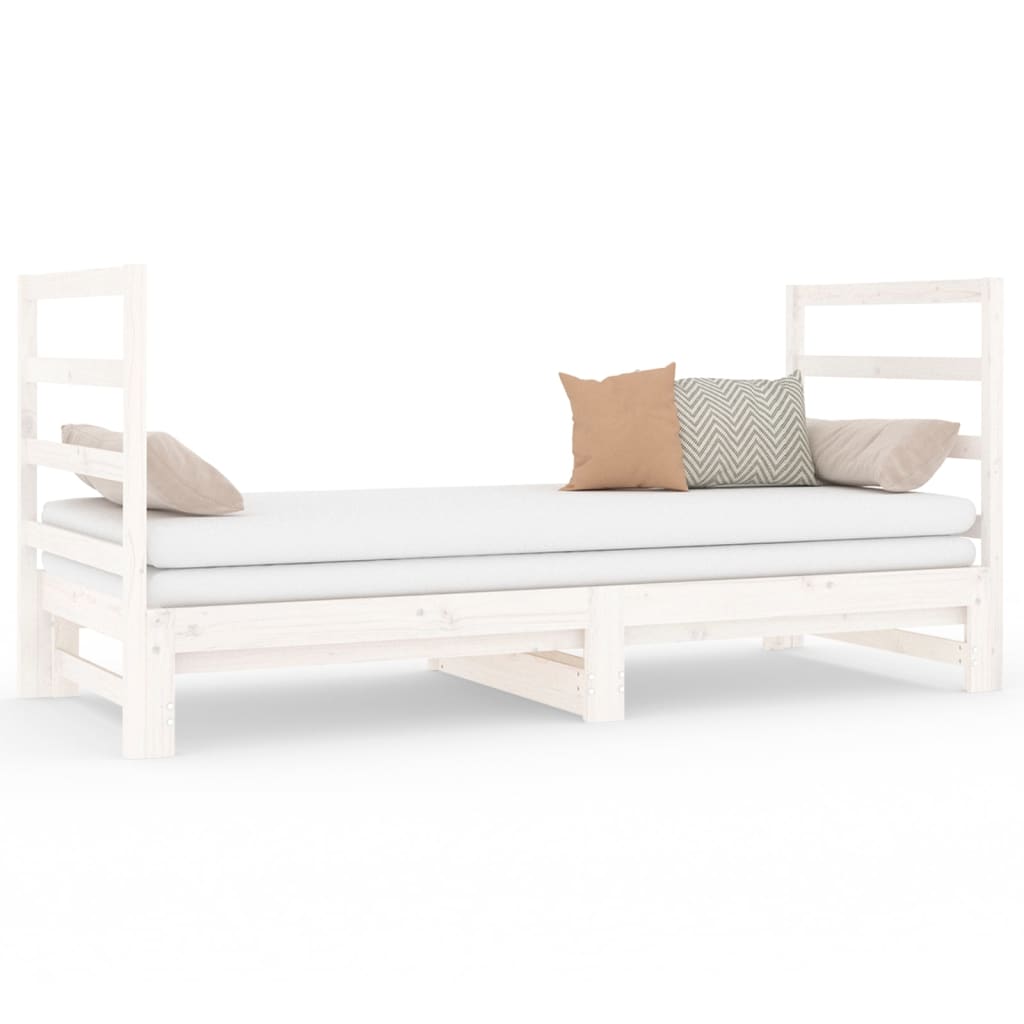 Uttrekkbar dagseng hvit 2x(90x190) cm heltre furu