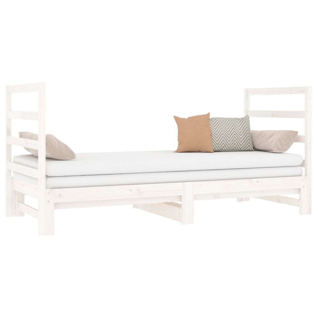 Uttrekkbar dagseng hvit 2x(90x190) cm heltre furu