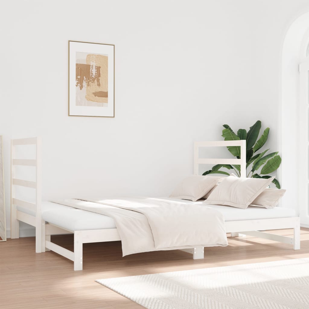 Uttrekkbar dagseng hvit 2x(90x190) cm heltre furu