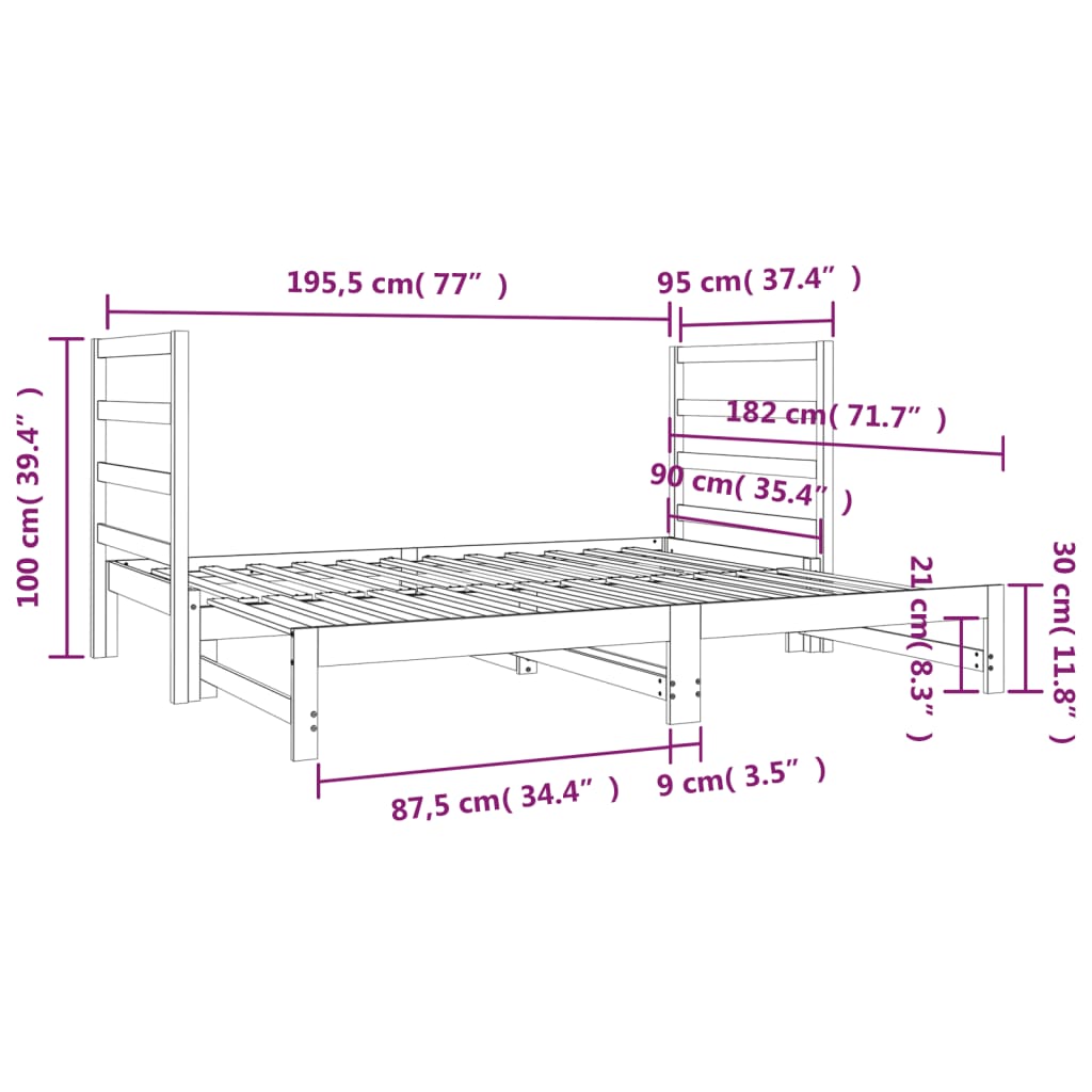 Uttrekkbar dagseng hvit 2x(90x190) cm heltre furu
