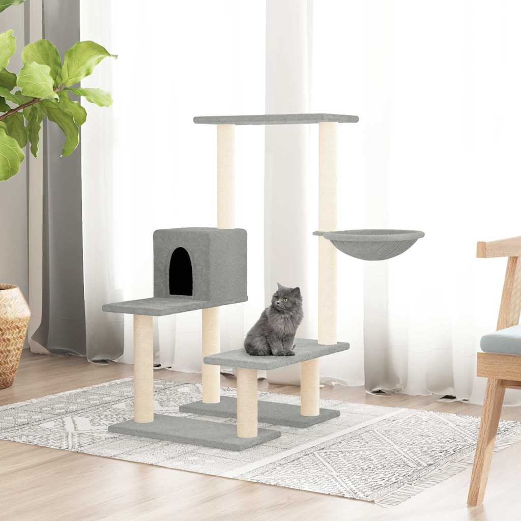 Kattetre med klorestolper i sisal lysegrå 94,5 cm