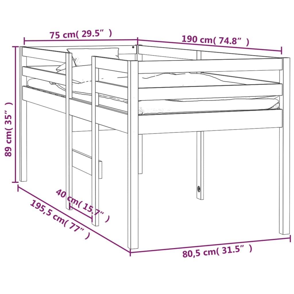 Høyseng 75x190 cm heltre furu