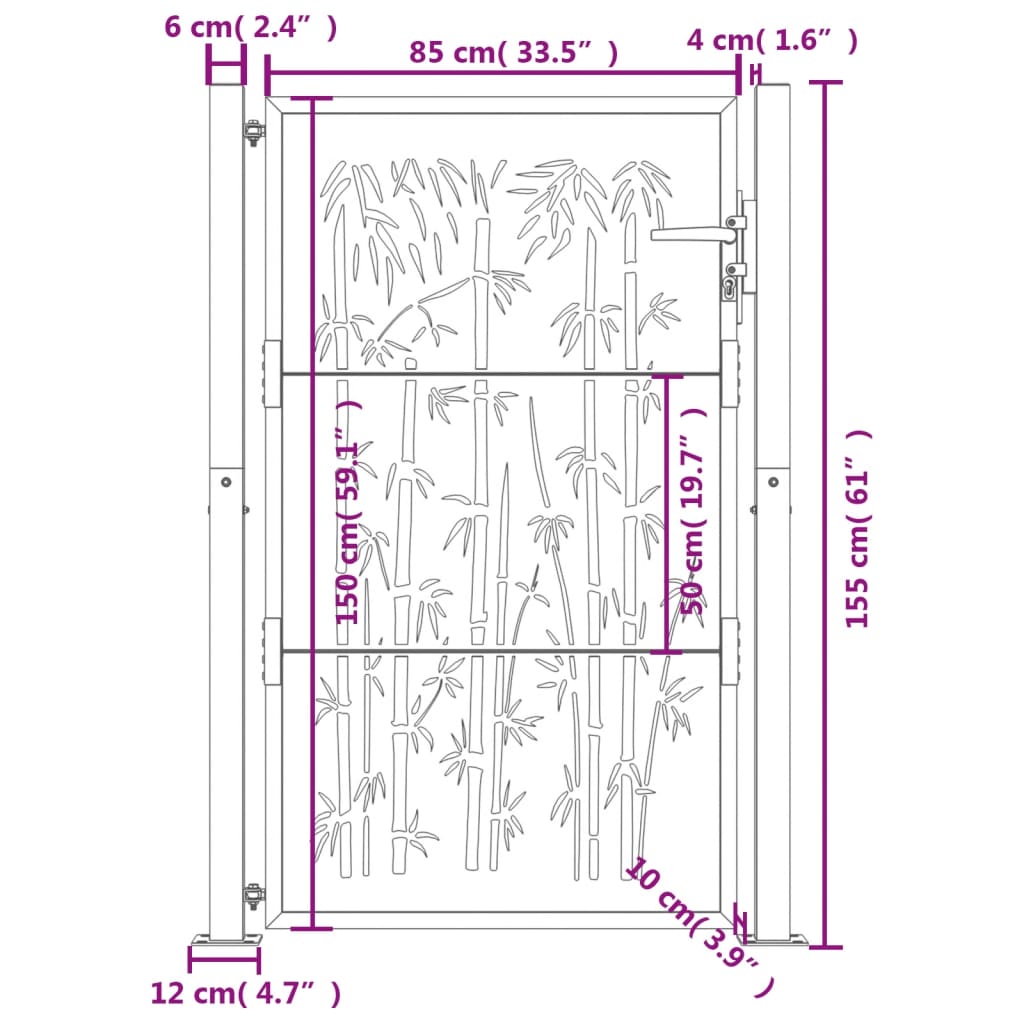 Hageport antrasitt 100x150 cm stål bambusdesign