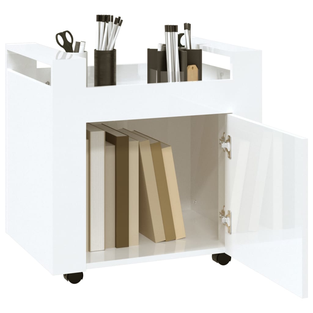 Tralle til skrivebord høyglans hvit 60x45x60 cm konstruert tre