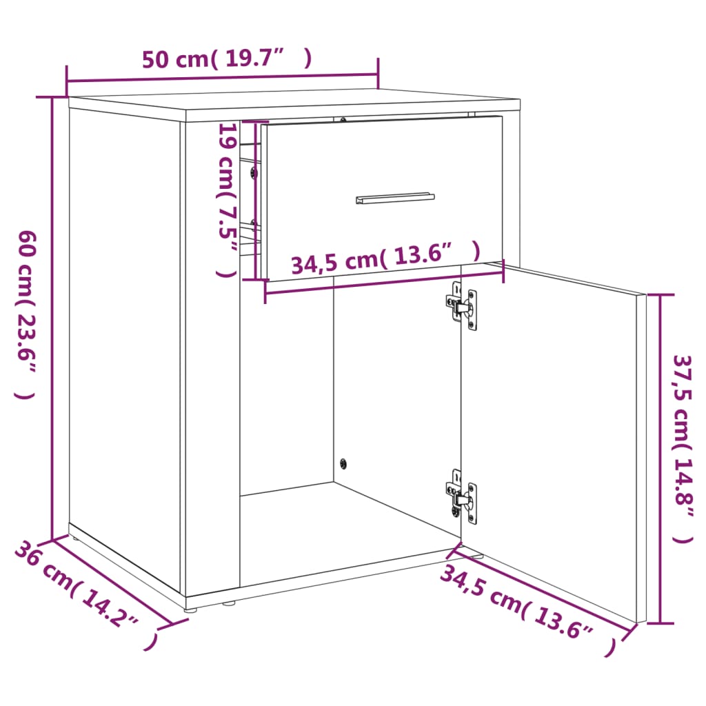 Nattbord sonoma eik 50x36x60 cm konstruert tre