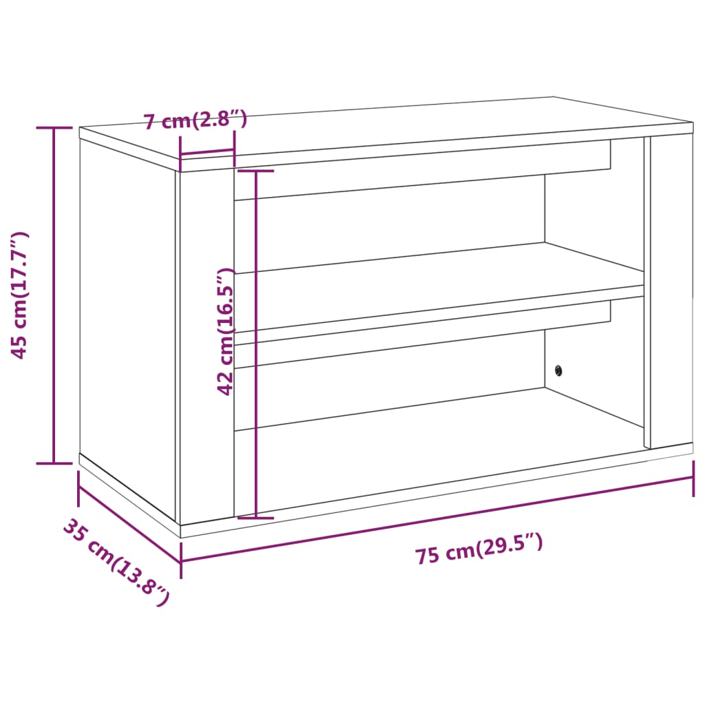 Skohylle røkt eik 75x35x45 cm konstruert tre