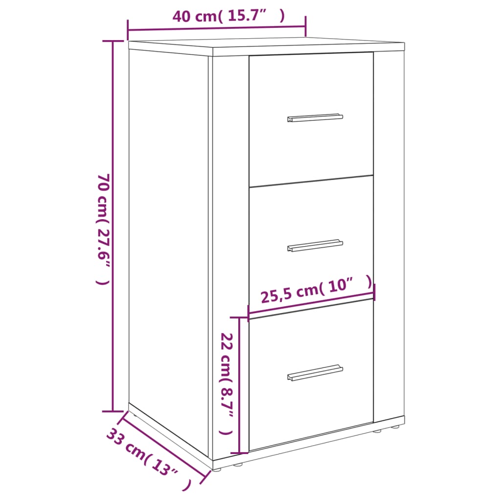 Skjenk hvit 40x33x70 cm konstruert tre