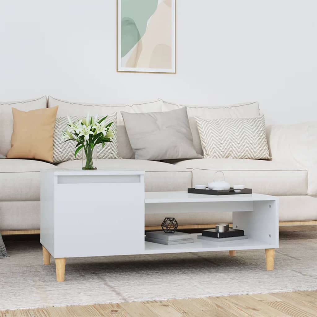 Salongbord høyglans hvit 100x50x45 cm konstruert tre