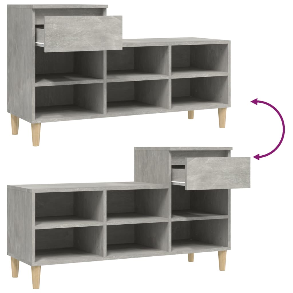 Skoskap betonggrå 102x36x60 cm konstruert tre