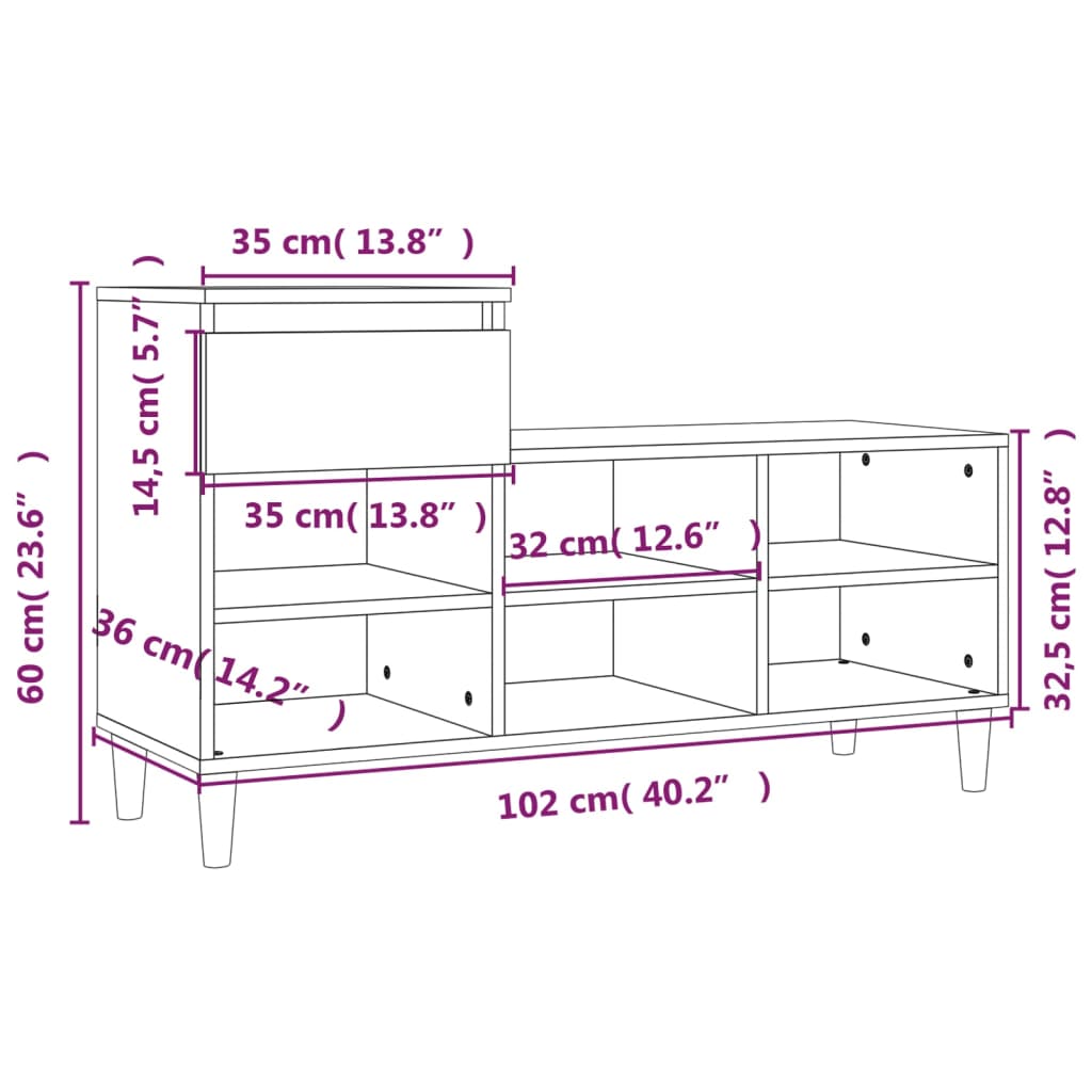Skoskap betonggrå 102x36x60 cm konstruert tre