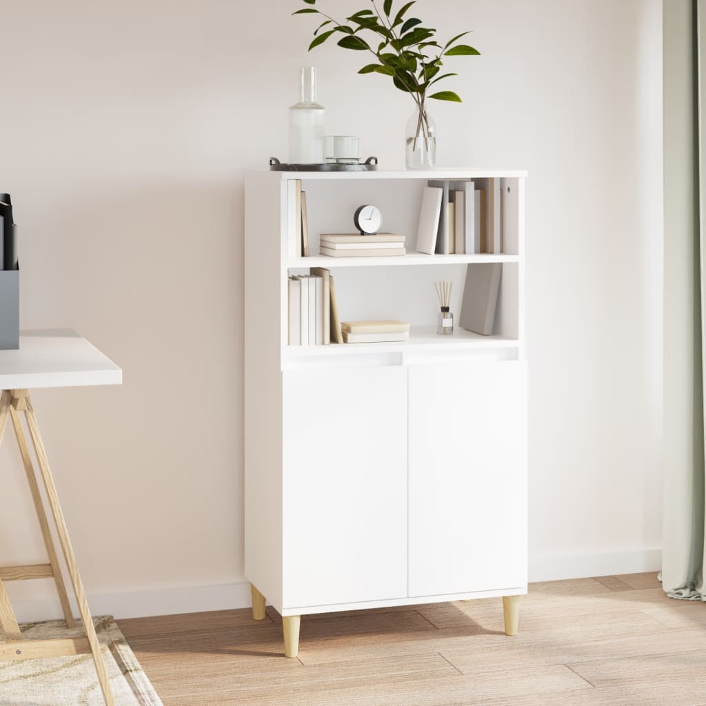 Highboard hvit 60x36x110 cm konstruert tre