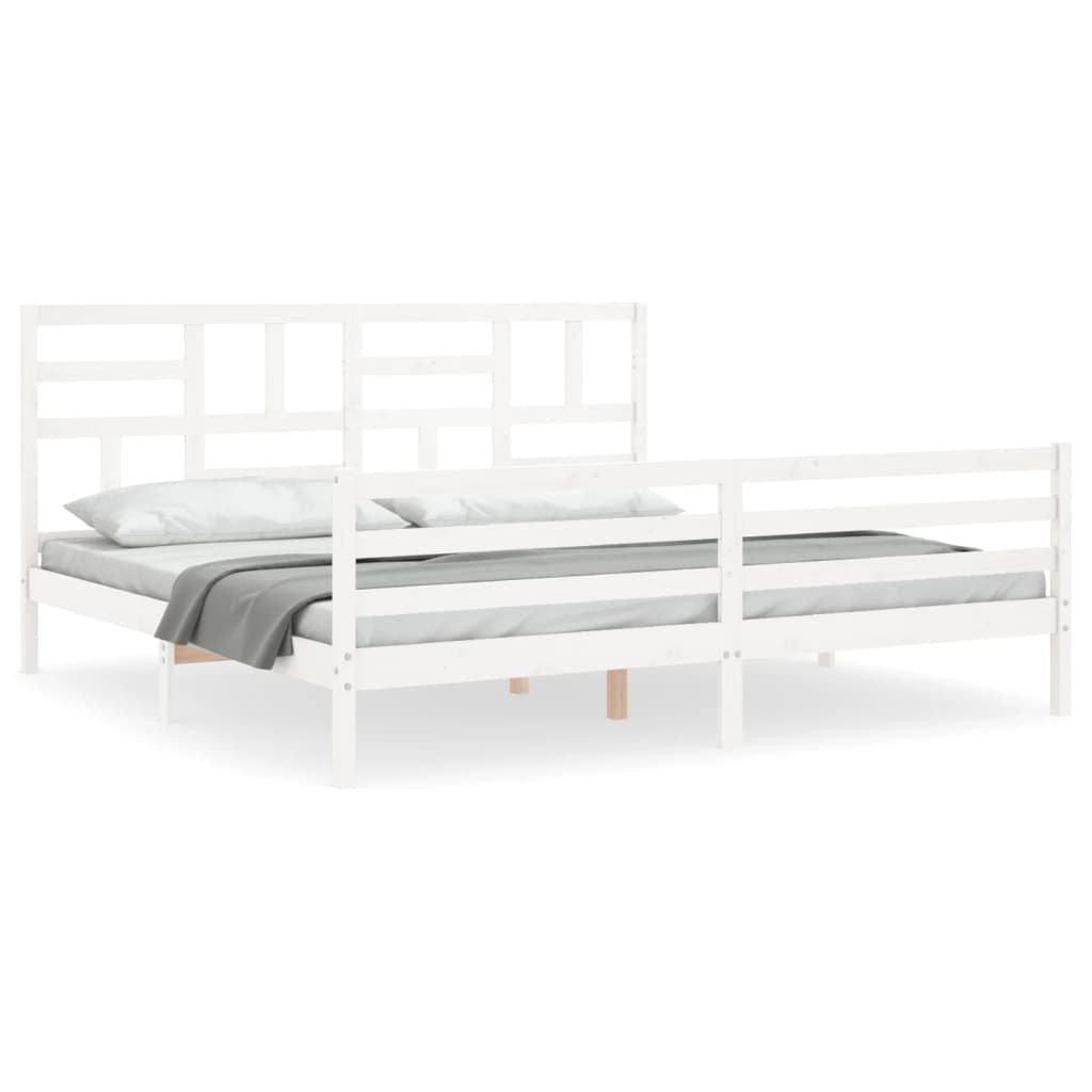 Sengeramme med hodegavl hvit 200x200 cm heltre