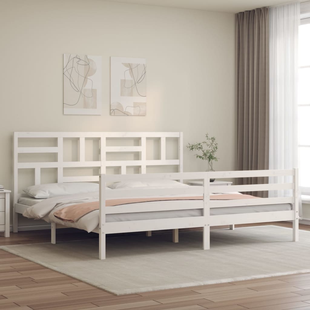 Sengeramme med hodegavl hvit 200x200 cm heltre