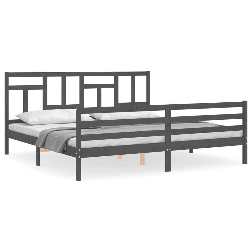 Sengeramme med hodegavl grå 200x200 cm heltre