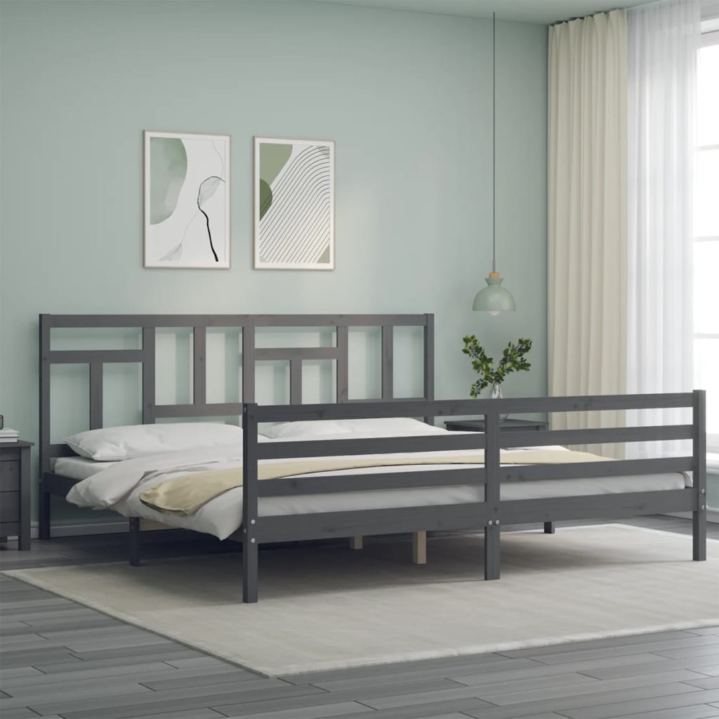 Sengeramme med hodegavl grå 200x200 cm heltre
