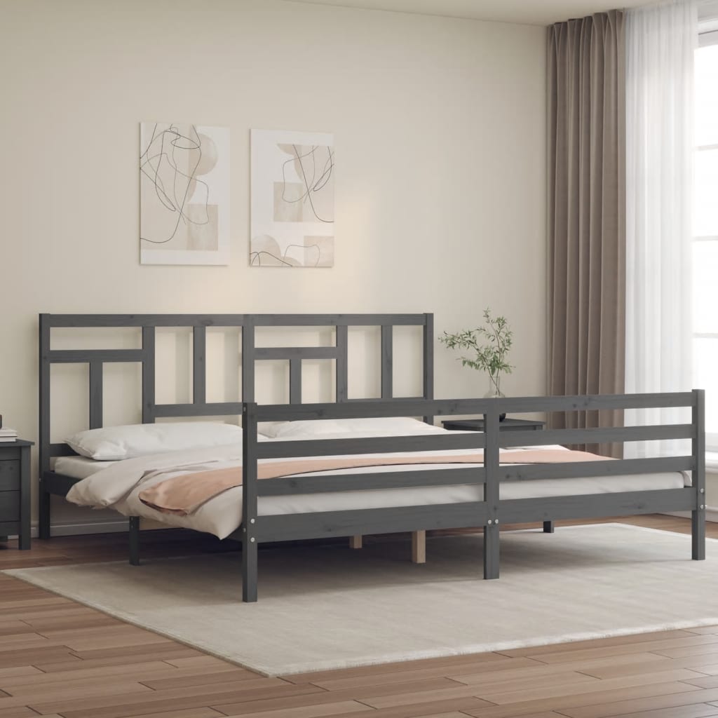 Sengeramme med hodegavl grå 200x200 cm heltre